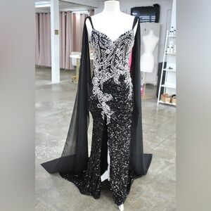 Elegant Black Sequin Dress with Cape